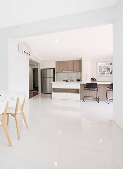 gloss white kitchen floor tiles