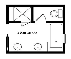 three wall layout bathroom