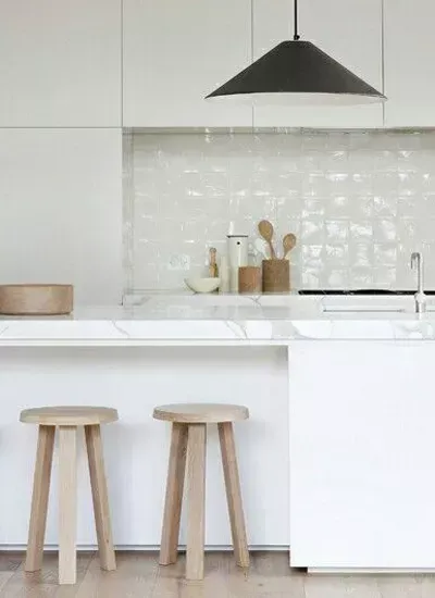 white tiles kitchen splashback
