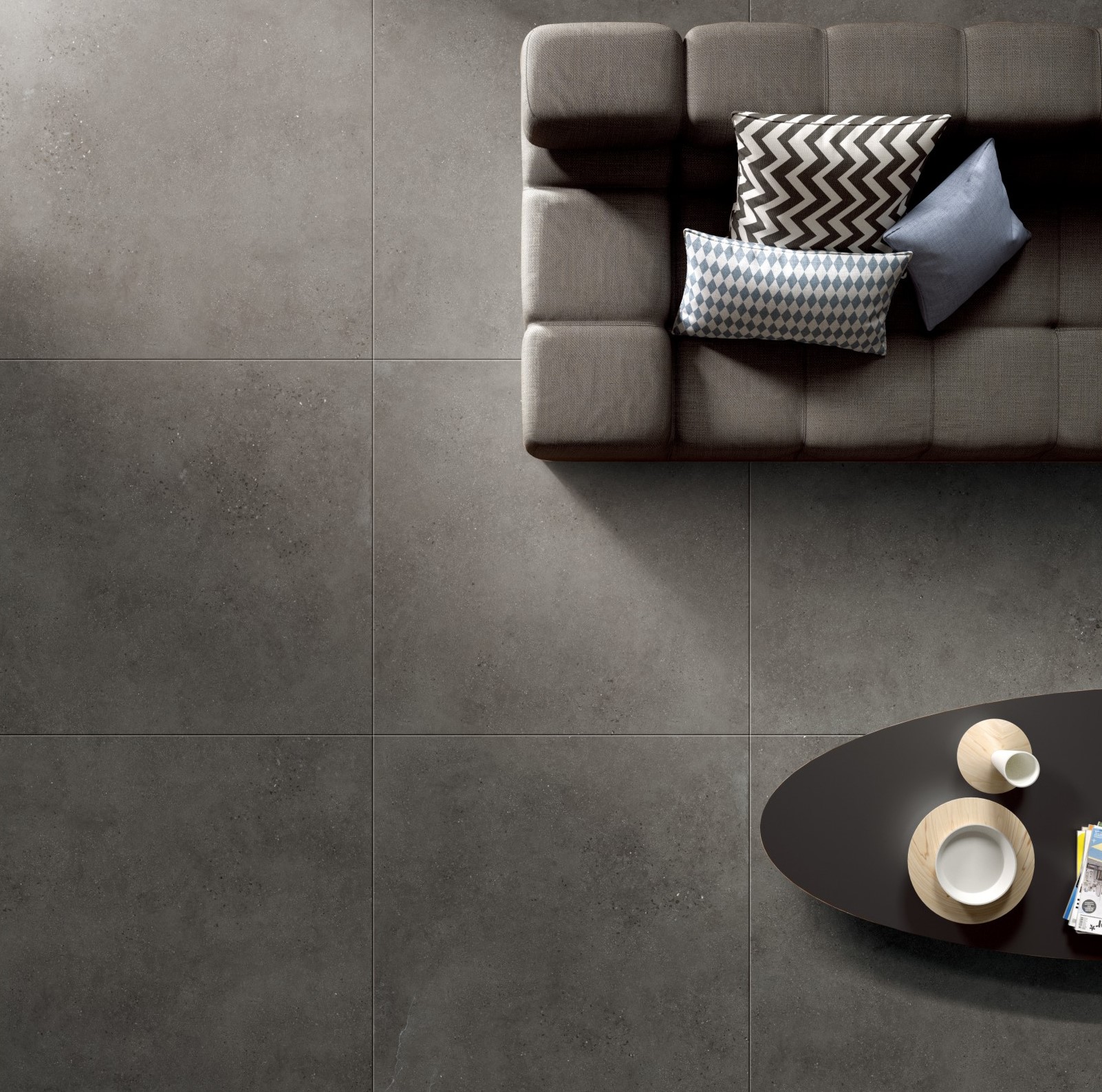 Living room with Macchiato tile flooring